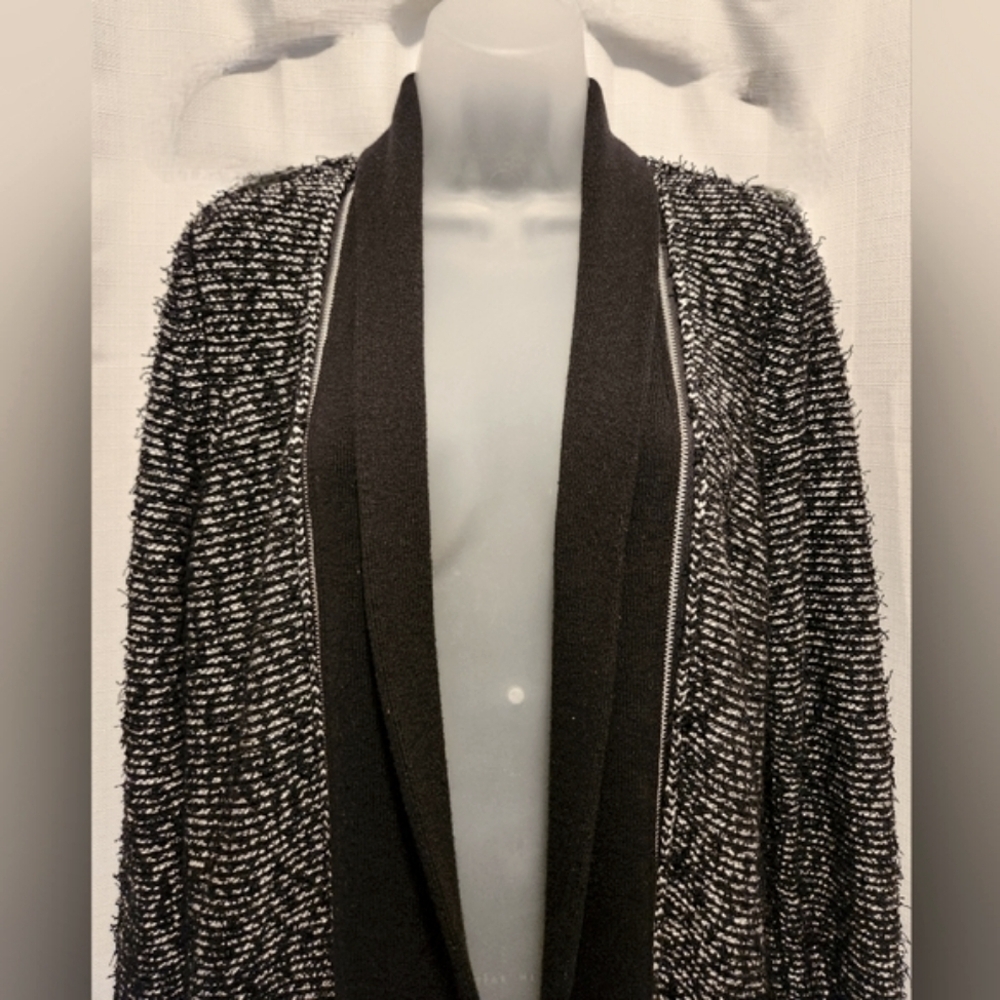 Ivanka Trump Black Zipper Detail Open Fringe Knit Cardigan Size M Fall Winter - Picture 4 of 9